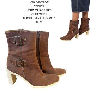 Y2K 2000'S VTG. ESPACE ROBERT CLERGERIE BROWN LEATHER BUCKLE CHUNKY BOOTS 6 1/2